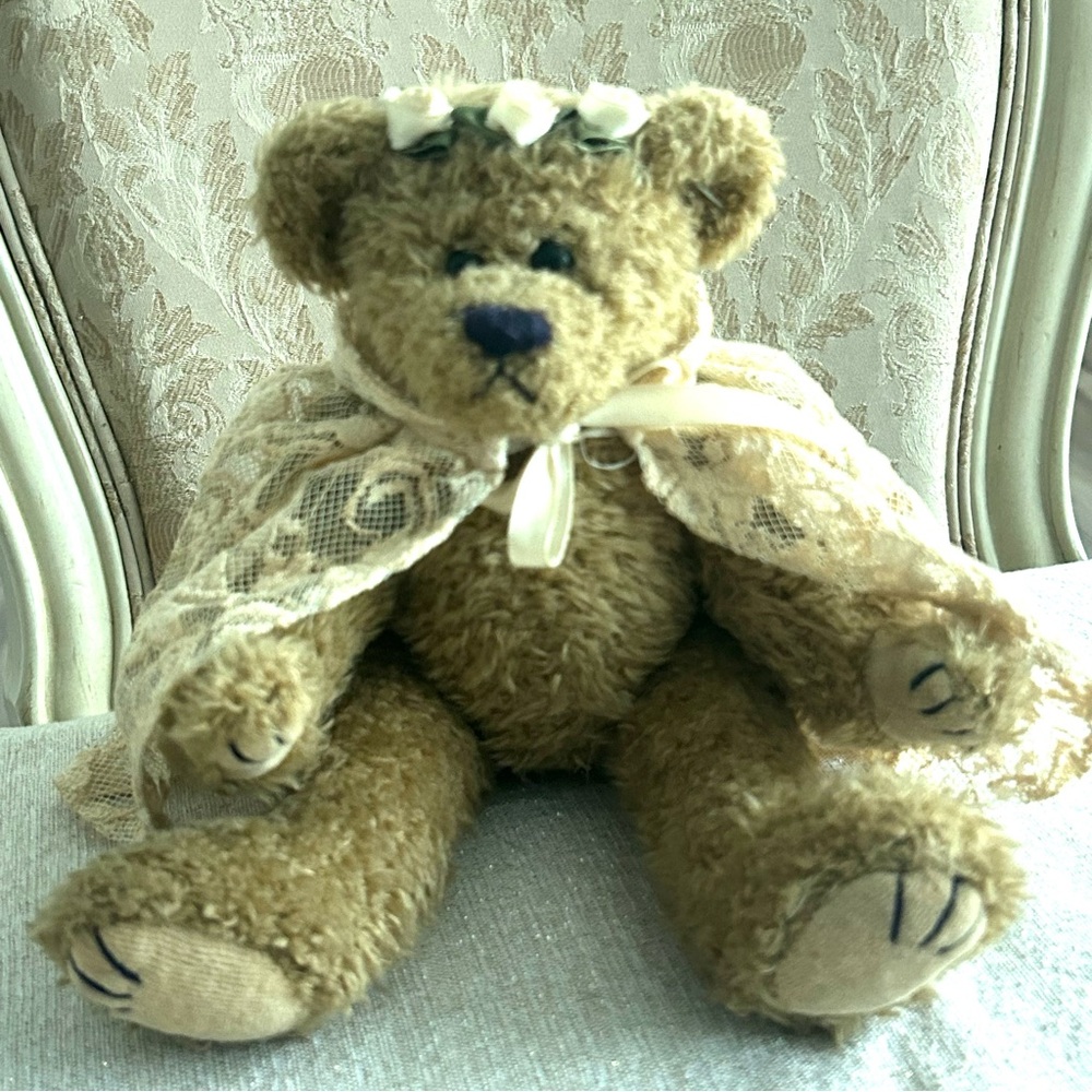 VTG Ty Attic Treasure Jointed Bear EVE Elegant Lace and Roses PVC pellets 12”